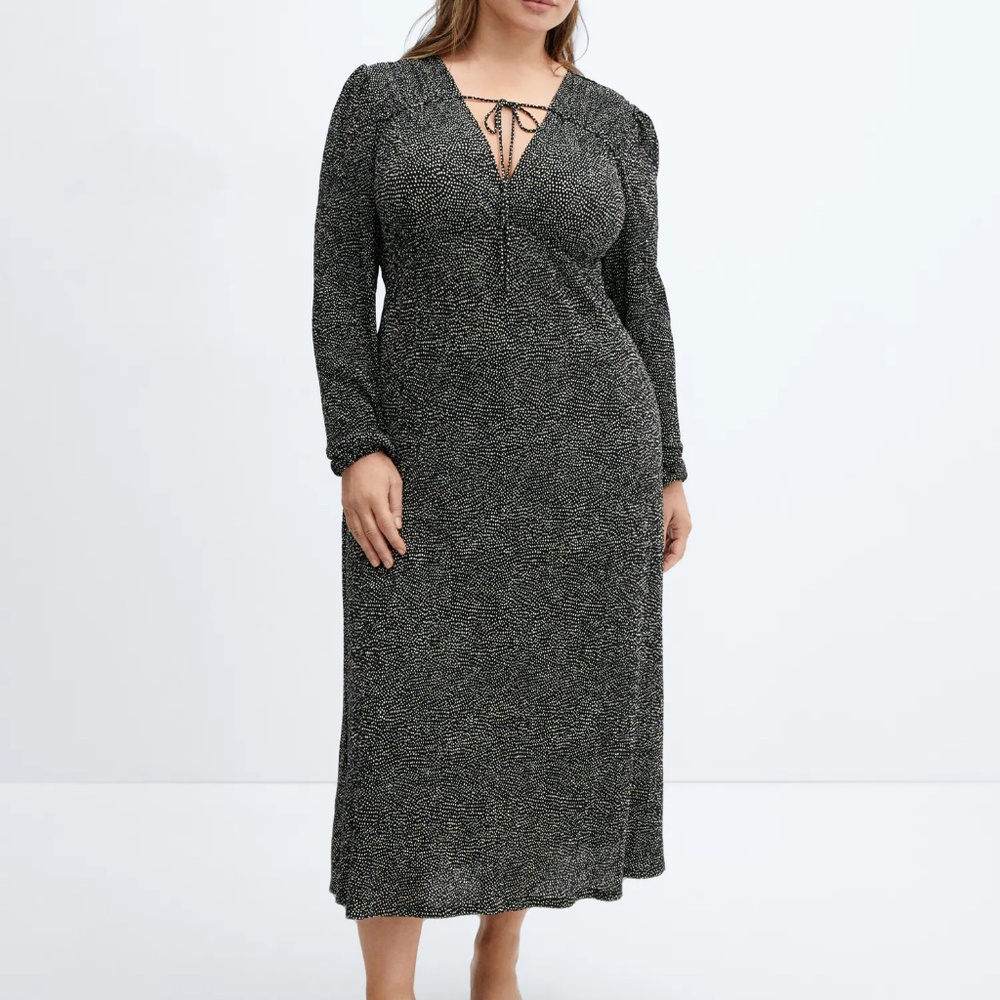 Mango Dot Patterned Printed Tie Dress size XL